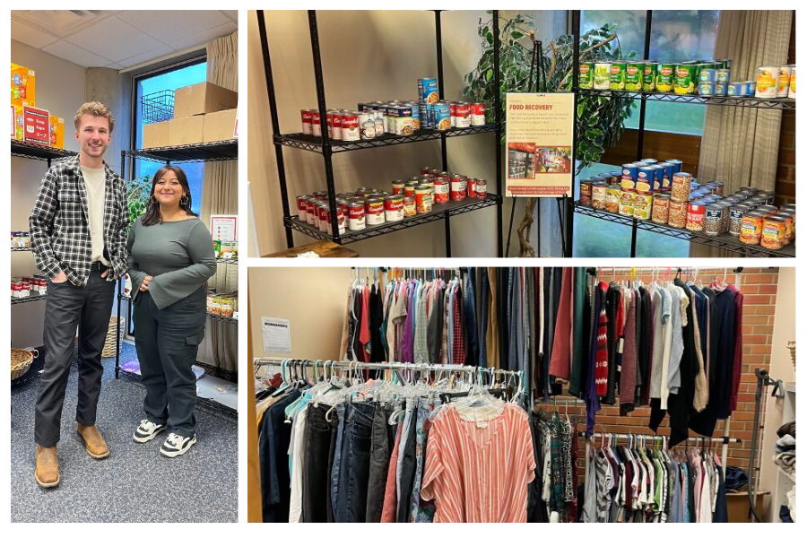 Brady Smith and Andrea Buillen on left. Wildcat pantry food and clothing options on right.